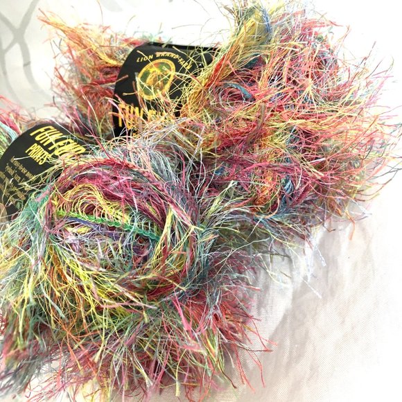 Rainbow Eyelash Yarn Fun Fur Lion Brand Yarn Bundle of 2 - Picture 2 of 5